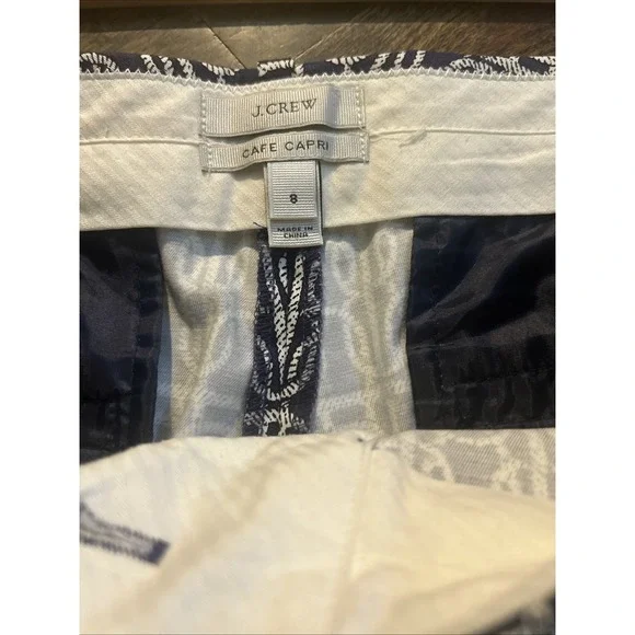 J. Crew Cafe Capri Nautical Rope Print Navy Blue/White Crop Ankle Pant Size 8 - Picture 5 of 6